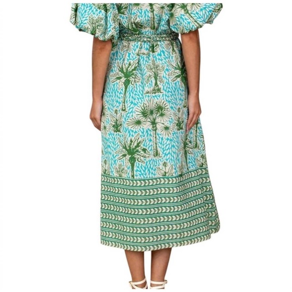 OLIVIA JAMES Green Penny Island Palm Patterned Midi Dress size XS - Picture 3 of 11